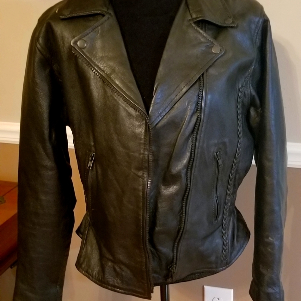 Silver Bike Black Leather Jacket XL